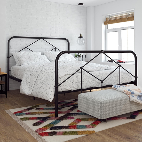Francis Farmhouse Metal Double Bed In Black