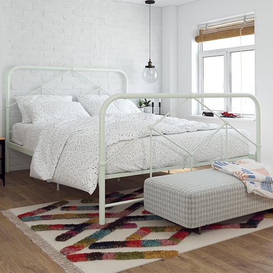 Francis Farmhouse Metal Double Bed In Dusty Green