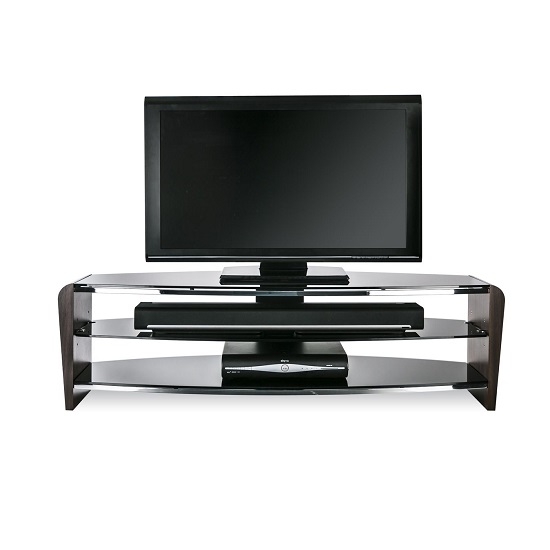 Francium Large Wooden Tv Stand In Walnut With Black Glass