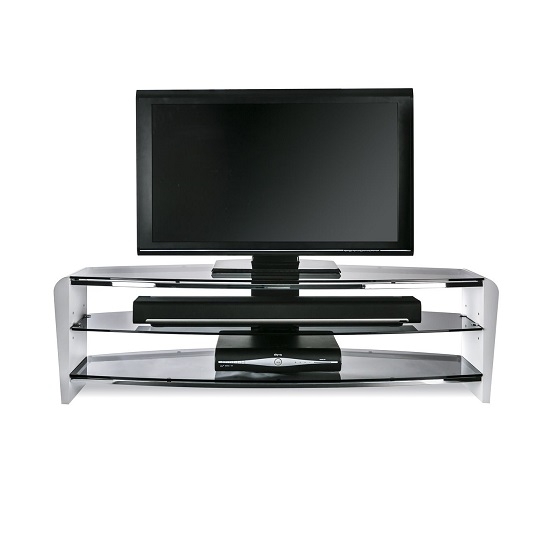 Francium Large Wooden Tv Stand In White With Smoked Glass