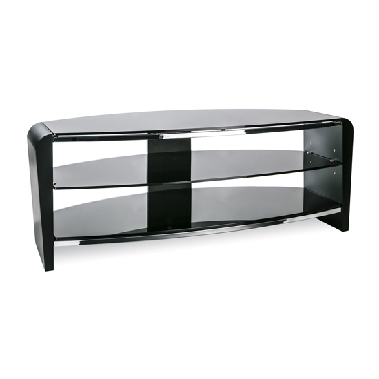 Francium Medium Wooden Tv Stand In Black With Black Glass