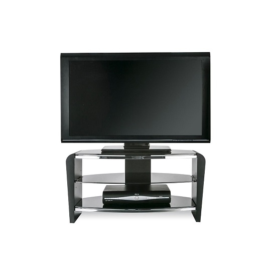Francium Wooden Tv Stand In Black With Black Glass