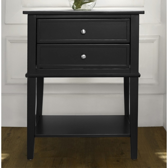 Franklin Wooden Bedside Table In Black With 2 Drawers