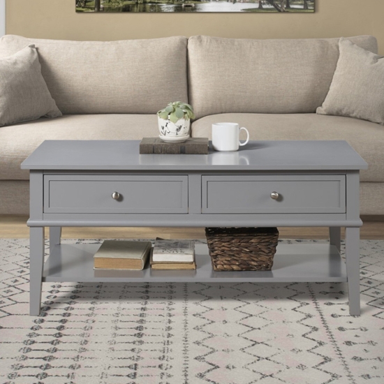 Franklin Wooden Coffee Table In Grey With 2 Drawers