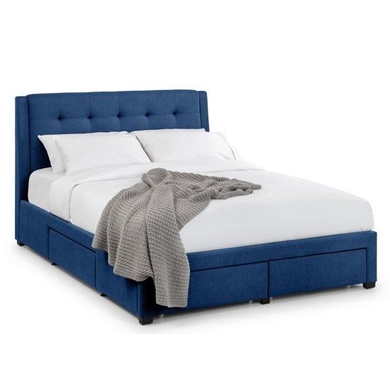 Fullerton Linen Fabric Double Bed With 4 Drawers In Blue