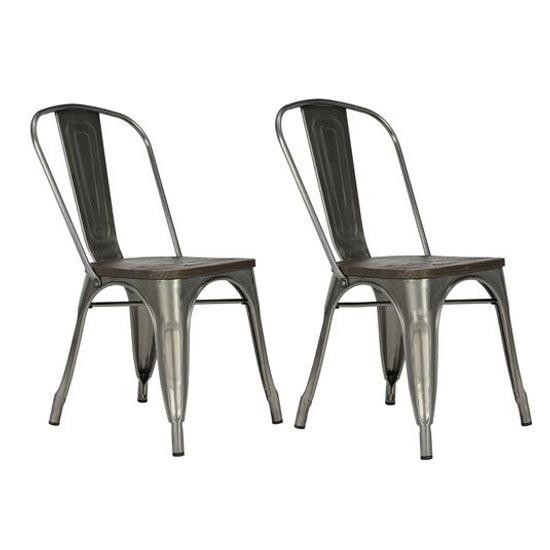 Fusion Antique Gun Metal Dining Chairs In Pair With Wooden Seat