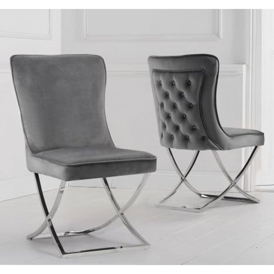 Gabriella Grey Velvet Dining Chairs In Pair