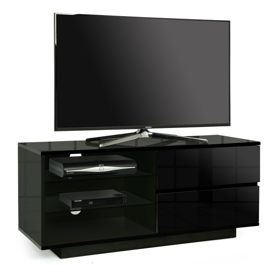 Gallus Wooden Tv Stand In Black High Gloss With 2 Drawers