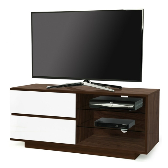 Gallus Wooden Tv Stand In Walnut With 2 White Drawers