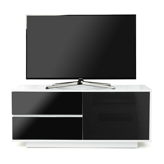 Gallus Wooden Tv Stand In White High Gloss With 2 Black Drawers