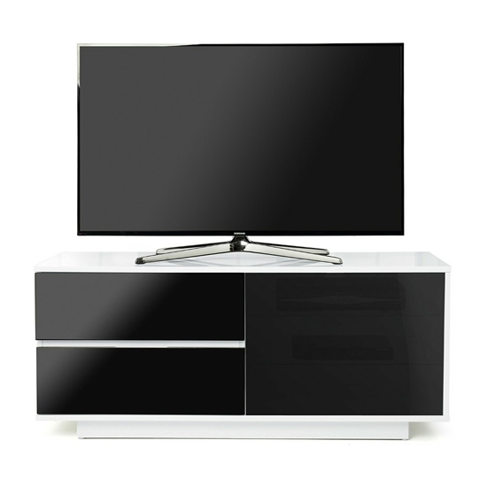 Gallus Ultra Wooden Tv Stand In White High Gloss With 2 Black Drawers