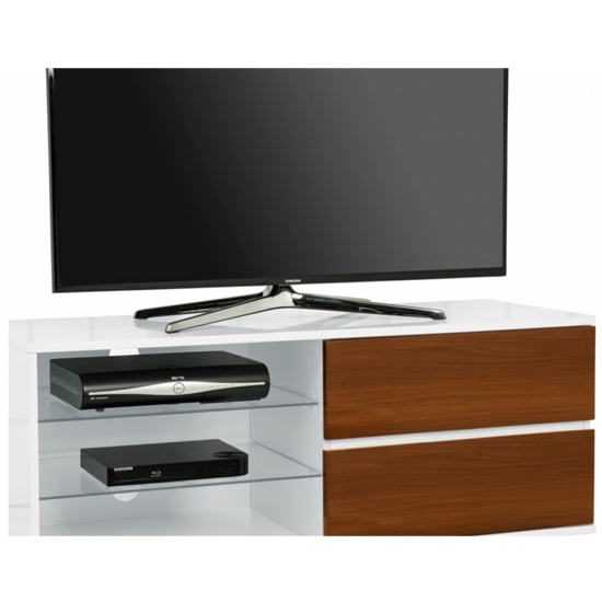 Gallus Ultra Wooden Tv Stand In White High Gloss With 2 Walnut Drawers