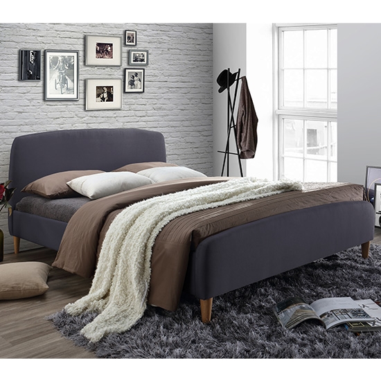 Geneva Fabric Upholstered Double Bed In Dark Grey