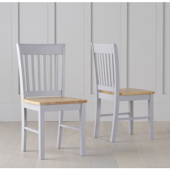 Genovia Oak And Grey Wooden Dining Chairs In Pair