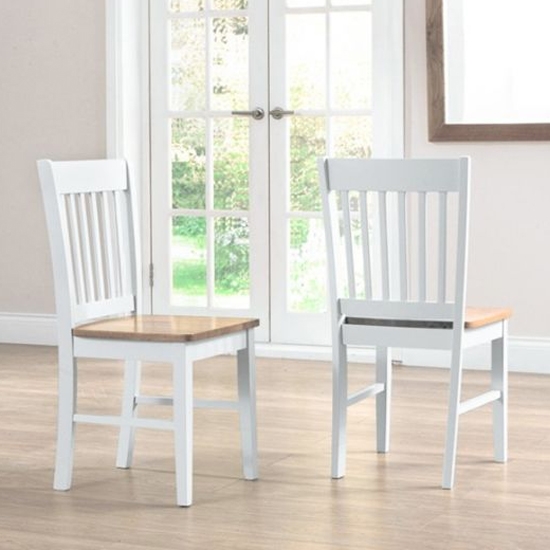 Genovia Oak And White Wooden Dining Chairs In Pair