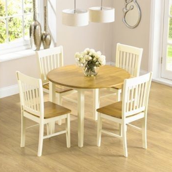 Genovia Round Wooden Dining Set With 4 Chairs In Oak And Cream