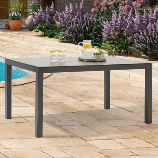 Gerbera Glass Top Garden 150cm Dining Table In Dark Grey