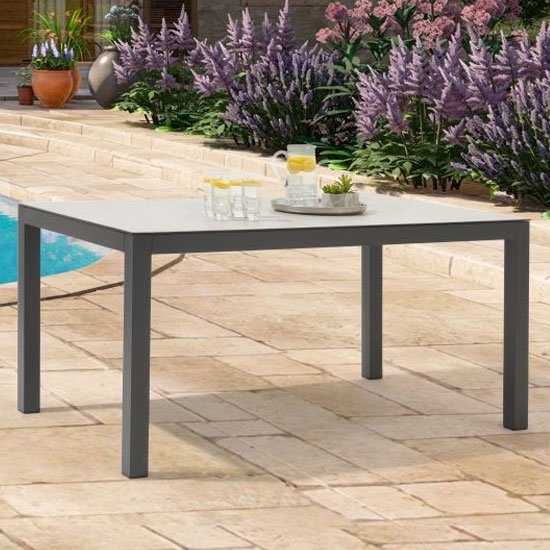 Gerbera Glass Top Garden 150cm Dining Table In Light Grey