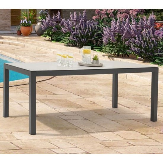 Gerbera Glass Top Garden 180cm Dining Table In Dark Grey