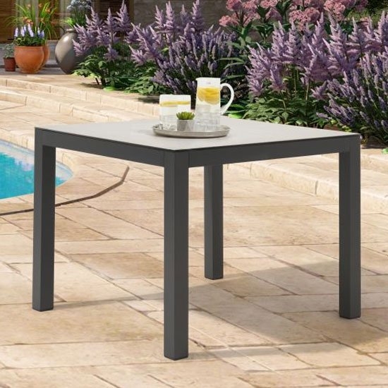 Gerbera Glass Top Garden 90cm Dining Table In Light Grey