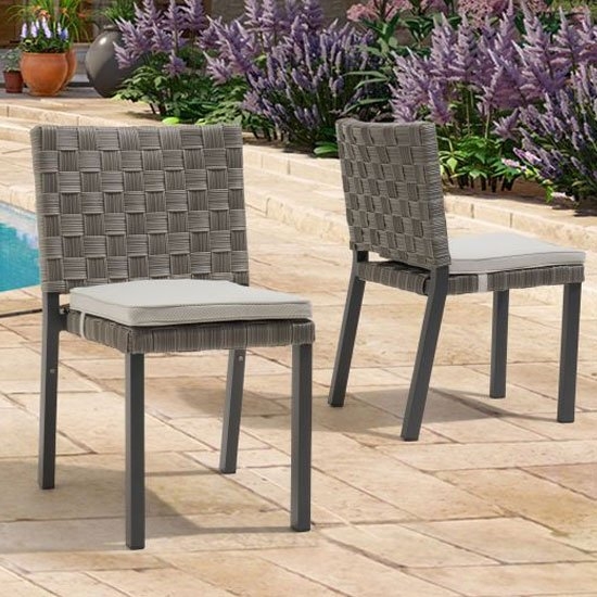 Gerbera Grey Fabric Garden Dining Chairs In Pair