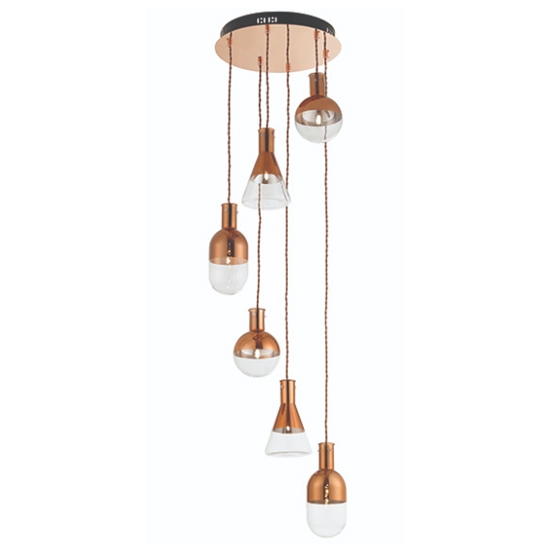 Giamatti 6 Lights Glass Shade Ceiling Pendant Light In Copper