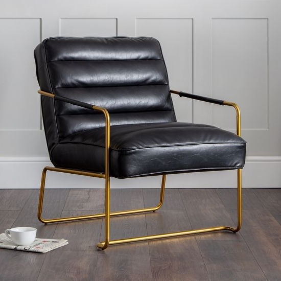 Giorgio Faux Leather Armchair In Black With Gold Legs