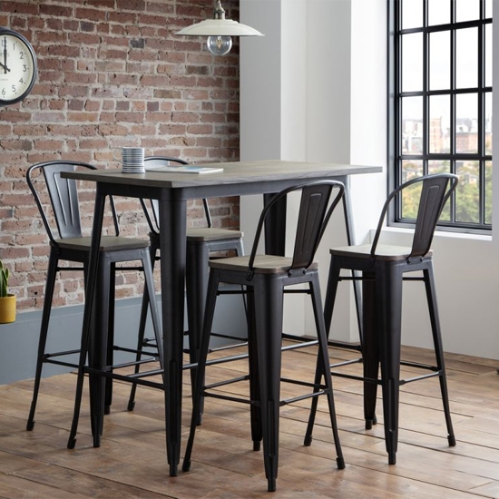 Grafton Wooden Bar Table In Mocha Elm With 4 Stools