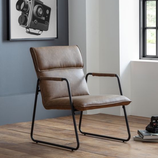 Gramercy Faux Leather Bedroom Chair In Brown With Black Legs