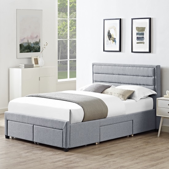 Greenwich Linen Fabric Double Bed In Grey