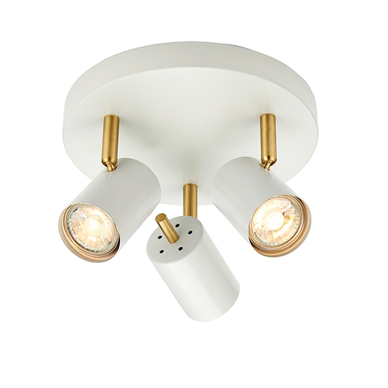 Gull 3 Lights Round Ceiling Light In Matt White And Satin Brass