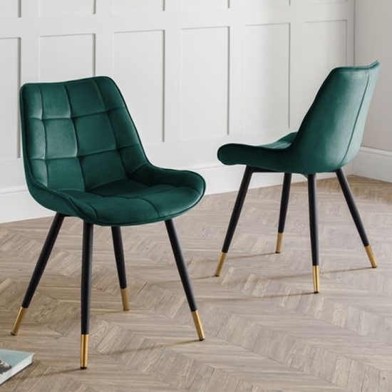 Hadid Green Velvet Dining Chairs In Pair