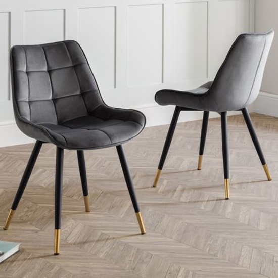 Hadid Grey Velvet Dining Chairs In Pair