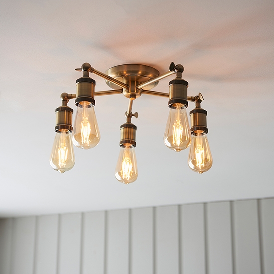 Hal 5 Lights Semi Flush Ceiling Light In Antique Brass