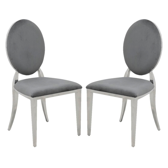Hampton Dark Grey Velvet Upholstered Dining Chairs In Pair