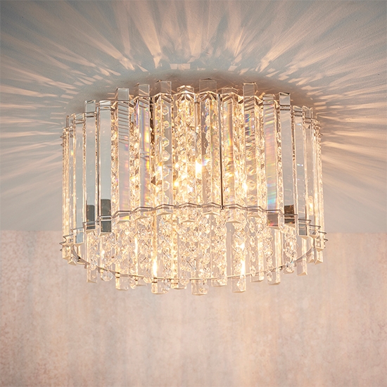 Hanna 4 Lights Clear Crystals Flush Ceiling Light In Polished Chrome