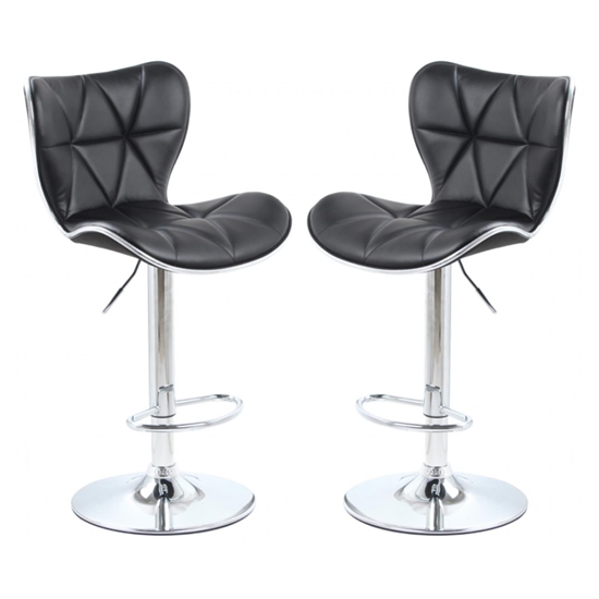 Harlow Black Faux Leather Bar Stools In Pair With Chrome Base