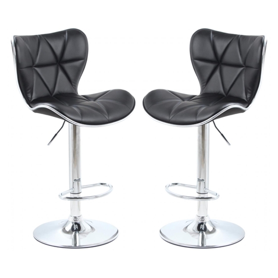 Harlow Black Faux Leather Bar Stools In Pair With Chrome Base