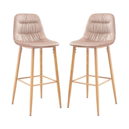 Harper Beige Velvet Bar Stools In Pair