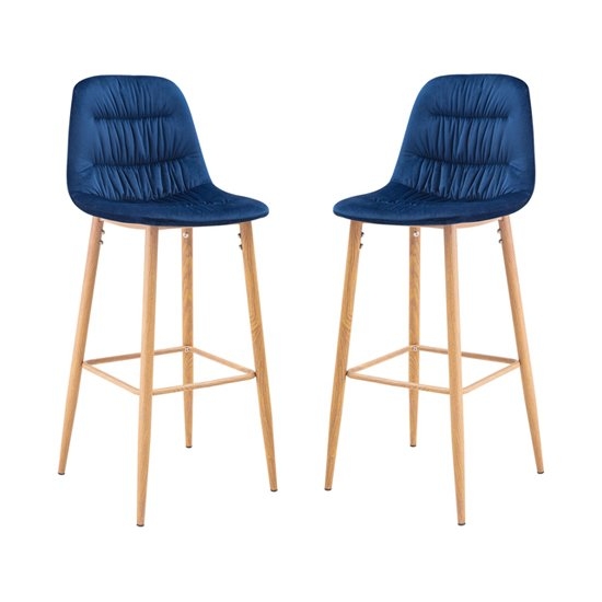Harper Blue Velvet Bar Stools In Pair