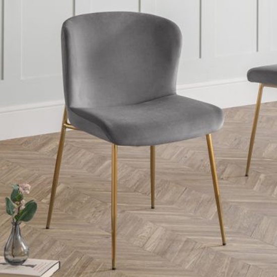 Harper Velvet Dining Chair In Grey