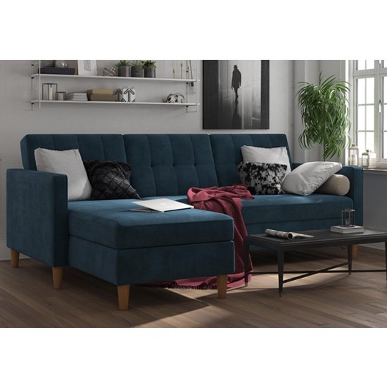 Hartford Sectional Fabric Storage Chaise Sofa Bed In Blue