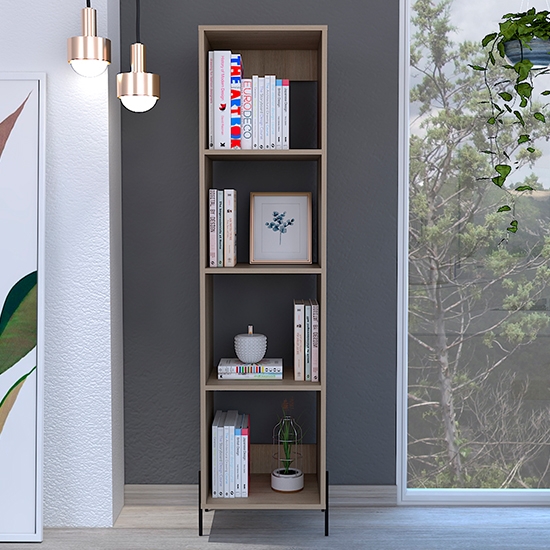 Harvard Narrow Wooden Bookcase In Washed Oak