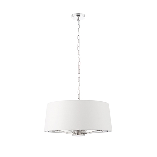 Harvey Round White Shade Ceiling Pendant Light In Bright Nickel