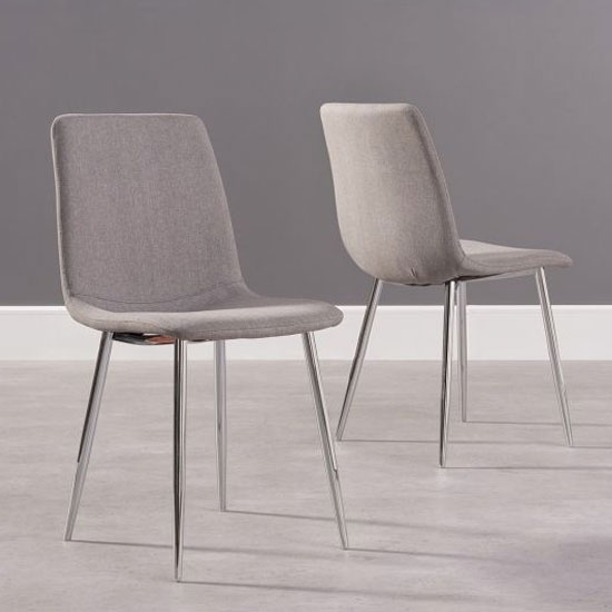 Hatfield Grey Fabric Dining Chairs And Chrome Legs In Pair