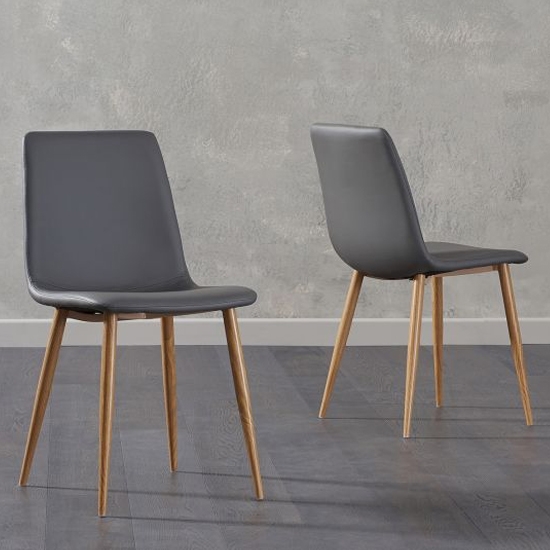 Hatfield Grey Faux Leather Dining Chairs And Wooden Legs In Pair