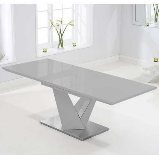 Haven Extending Dining Table In Light Grey High Gloss