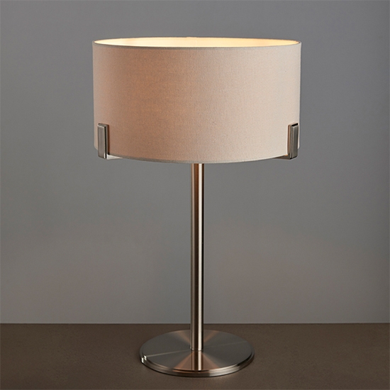 Hayfield Pale Grey Cylinder Shade Table Lamp In Nickel