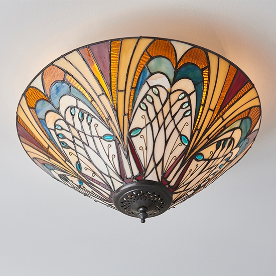 Hector Medium 2 Lights Flush Ceiling Light In Tiffany Glass