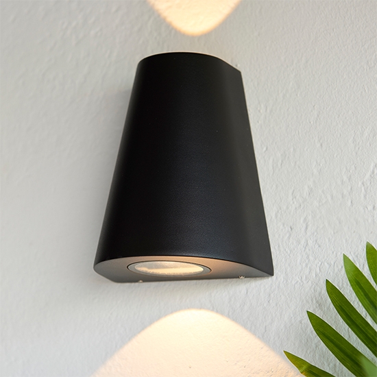 Helm 2 Led Lights Wall Light In Textured Black With Clear Glass Diffuser